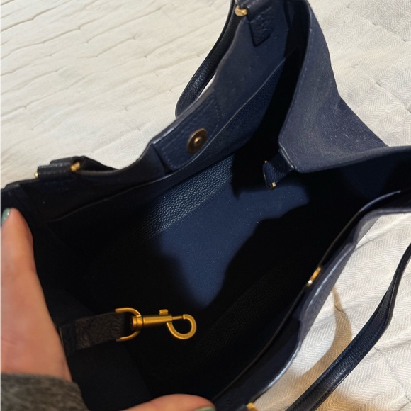 Tory Burch Navy Pebbled Leather Suede Tote Bag Shoulder Purse - Picture 3 of 4